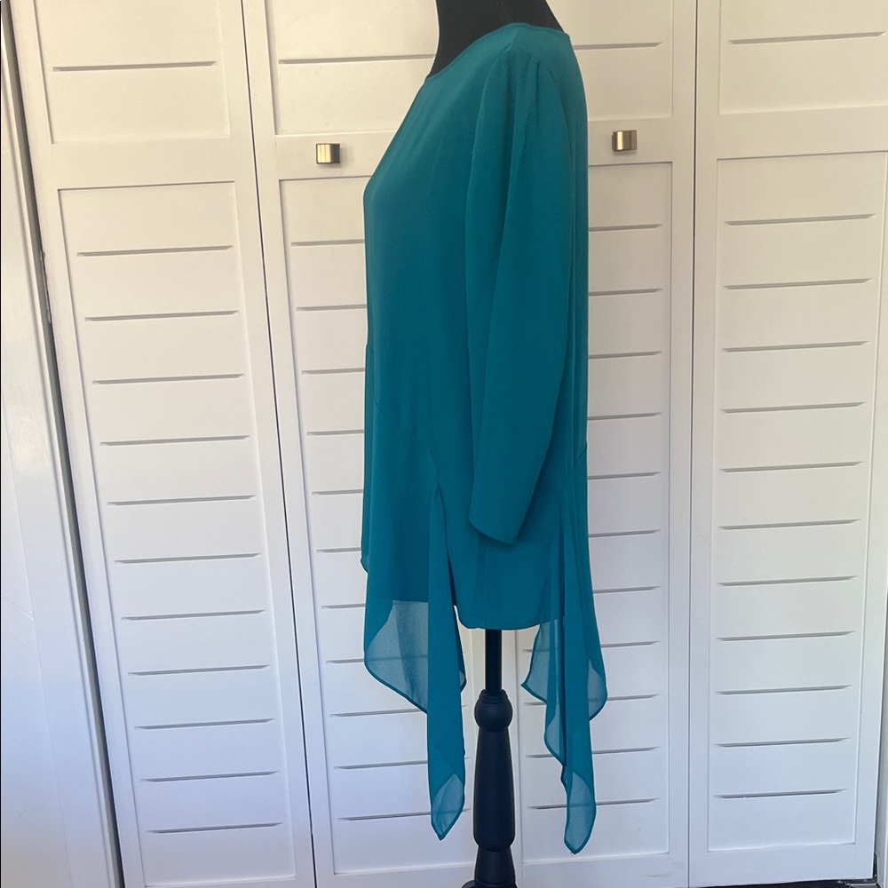 Chico's Teal Green Asymmetric Chiffon Tunic - Picture 4 of 15